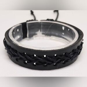 Men's leather bracelet braided black new e45